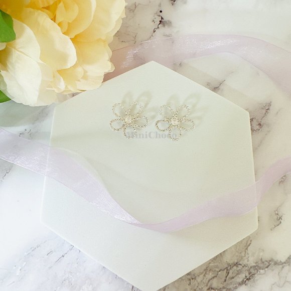 Silver Tone Crystal Cherry Blossom Stud Earrings - Picture 3 of 6